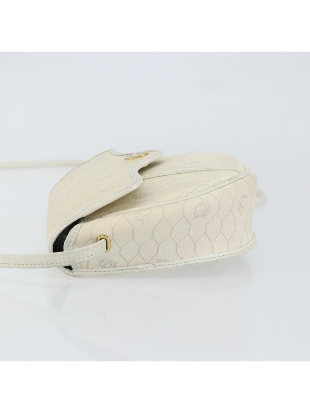 Authentic Christian Dior Honeycomb Canvas Chain Shoulder Bag PVC White Gold - Picture 12 of 16